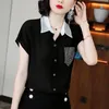 Blouses pour femmes été noir chemise ample hauts dames à manches courtes col polo tout-match Blouse décontracté mode femmes vêtements