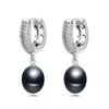 Stud 925 Sterling Silverörhängen för kvinnors jubileumsgåva Black Freshwater Natural Pearl Circle Bride Earrings 231124