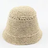 Boinas Sombreros de paja de verano Transpirable Mano de ganchillo Sombrero de cubo para mujeres Moda Pescador Cuenca Cap Vacaciones Playa