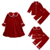 Family Matching Outfits 2023 Kids Christmas Robes Pyjamas Red Golden Velvet Dress Match Boy Girl Xmas Costume Toddler Witer Sleepwear Pajamas 231124