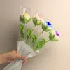 Fleurs décoratives 1Pc Tricoté Fleur Rose Tulipes Faux Bouquet Artificiel Décoration De Mariage Tissé À La Main Crochet Maison Table Décorer Cadeau