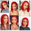 Verão curto vermelho reto bob peruca 13x4 laço transparente frontal perucas de cabelo humano 180 densidade para mulher negra