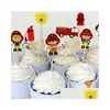 Outros suprimentos de festa festiva 72 pcs bombeiro bolo toppers cupcake picaretas casos bombeiro crianças decoração de aniversário chá de bebê cand dhyxh