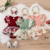 Ensembles de vêtements de haute qualité bébé barboteuses florales à volants à manches courtes vêtements de bandeau pour filles