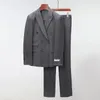 Herenkostuums (blazerbroek) Mode Zakelijk Heren Britse stijl Casual Slim-fit Werkplek Bruidegom Gastheer Jurk Kostuum 2 sets