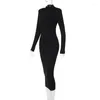 Casual Dresses Long Sleeve High Collar Bodycon Midi Dress Women 2023 Autumn Winter Sexy Evening Sheath Elegant Party Night Clothes