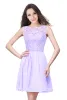 Lilac Chiffon Short Homecoming Dresses Billiga rygglösa spetsar Appliced ​​Cocktail Party Gown Mini Prom Evening Dresses CPS164 J0425
