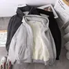 Kvinnors hoodies faux får ullrock överdimensionerad hoodie trend ins hooded tröjor zip varm vinterkvinna chic kvinntröja