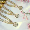 Chains Shiny Moon Coin 26 Letter Pendant Necklace Gold-plated Copper Material Non-fading Jewelry Party Accessories