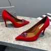 Chaussures habillées rouges Designer cristal strass bouton femmes Slingback en cuir cachemire souple talon aiguille sandale 10cm talon haut bout pointu chaussure 35-42