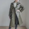 Frauen Leder 2023 Frauen Lose Fit Lange Natürliche Trenchcoat Zweireiher Gürtel Weiblichen Militärischen Stil Schaffell Echtes Jac