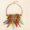 Necklace Earrings Set African Style Jewelry Accessories Ethnic Leather Rope Chain Wooden Batten Tassel Pendants Drop Earrins