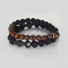 Strand Wollet kralenarmband voor mannen vrouwen cadeau natuurlijke tijgeroog lavasteen elastische kracht armbandenset