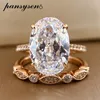 Bague Solitaire PANSYSEN 9ct Radiant Cut 9 * 13MM lab Diamond Ring ensembles pour femmes Solid 925 Sterling Silver 18K Rose Gold Color Rings 230425