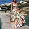 Two Piece Dress Large Size Summer 2 Piece Set Women Crop Top High Waist Long Skirt Set Maxi Matching Sets Printed Boho Sexy Beach Dresses Set 230424