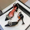 Sandals Pointed Toe Rhinestone Bow Hollowed Women's 2023 Summer Closed Wine Cup Heel Casual Elastic Band High Heels