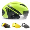 Casques de cyclisme Casque Aero TT contre la montre casques de vélo pour femmes hommes lunettes course casque de vélo de route avec lentille casquettes de sécurité de cyclisme en plein air 231124