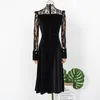 Casual Dresses 2023 Autumn And Winter Models Female Korean Version Of The Temperament Waist Black Lace Stitching Dress