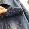 Женские куртки, короткая джинсовая куртка с вышивкой из бисера и бриллиантами, женская повседневная джинсовая куртка 2023 с отворотами и длинными рукавами, джинсовое пальто с потертостями
