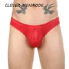 CLEVER MENMODE Lencería sexy para hombres Malla fina Bolsa de entrepierna transparente Bikini con cordón en U Bragas mariquitas fetiche sin entrepierna