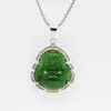 Hänghalsband maitreya buddha naturlig grön jade halsband rostfritt stål kinesisk handskrovad charm jadeit amulet gåvor till kvinnor män