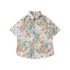 Camisas casuais masculinas Havaí impresso camisa estilo japonês retro solto estilo hong kong praia férias floral manga curta moda