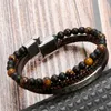 Charm Bracelets Fashion Stainless Steel Men Bracelet Magnetic Clasp Braided Mutilayer Leather Tiger Eye Stone Beads Bangles Man Jewelry