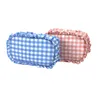 Cosmetic Bags Cases 1pc Ruffle Plaid Cosmetic Bag Letter Patch Personalized Nylon Pink Bule Toiletry Bag Travel Cosmetic Makeup Bag Organizer 230425