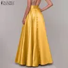 Skirts ZANZEA Bohemian Women Satin Silk Long Cotton Solid Elegant Loose Sundress Femme Elastic Waist Oversized Casual Dresses 230424