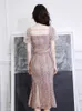 우아한 반짝이는 칵테일 드레스 인어 스팽글 스퀘어 칼라 A- 라인 퍼프 슬리브 환상 섹시 등이없는 공식 연회 무도 가운