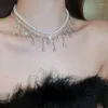 Pendentif Colliers Mengjiqiao coréen Zircon gouttes d'eau gland perle double couche collier pour femmes filles chaîne collier clavicule mariage