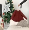 Ragazze di Natale twist lavorato a maglia pullover per bambini con cappuccio a maniche lunghe nappa orlo maglione Natale bambini maglione rosso scialle Z5385