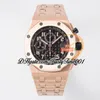 APF 42mm 26470 A3126 Cronografo automatico da uomo Orologio in oro rosa marrone con quadrante strutturato Indici numerici Bracciale in acciaio inossidabile Super Edition trustytime001Orologi