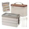 Geschirr-Sets, 1500 ml, Bento-Box mit Tasche – 3-lagiges Lunch-Besteck-Set, 4-in-1-Behälter für die Zubereitung von Mahlzeiten, isoliert