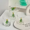 マグ1pcクリスマスツリーマグかわいいカップカップガラスカップガラスマグコヒーマグホームデコレーションクリスマスギフトクリスマス飾り300ml 231124