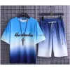 Mäns T-shirts Tie Dye 4-Color Summer Suit Tra-Thin Mens Sports Ice Silk Snabbtorkning Kortärmade shorts med gradvis färgförändring DHGZ8