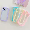 Curve Wave Frame Candy Korean Phone Case för iPhone 14 13 12 11 Pro X XR XS Max Transparent stötsäker söt mjuk vik