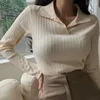 Ponts de femmes Collier de style coréen Tallier femme Sweater féminin à manches longues décontractées vêtements tricotés T-shirt Sweter Tops