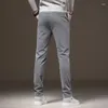 남자 바지 가을 면화 스트레치 캐주얼 클래식 슬림 스트레이트 패션 한국 탄성 허리화물 바지 검은 회색 녹색