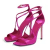 Сандалии женские роскошные летние розовые атласные с открытым носком на шпильках лаконичные туфли на высоком каблуке женские туфли-лодочки с ремешками на щиколотках дизайнерская обувь