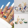 Cluster Anéis Esmeralda Cubic Zircon Ring Set para Mulheres Coração Cobra Pena Coroa Mãos Cercadas Crânio Vintage Luxo Banquete Jóias