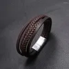 Lien Bracelets LETAPI Mode Multicouche Noir Marron En Cuir Véritable Hommes Bracelet Bijoux Punk Vintage Mâle Poignet Bracelet Cadeau