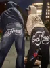 Jeans masculinos y2k jeans dos homens Das mulheres hip hop Carta impressiona jeans calas Baggy 2023 Novo Harajuku Casual Punk Rock Calas Largas Perna Streetwear J230420