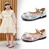 Flat Shoes Fashion Bow Sequins Baby Wedding Dress Girl Leather Children School Shoe For Kids 2 4 5 6 7 8 9 10 11 12 Years