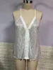 Col en v épissé paillettes licou débardeurs Cami pour femmes sans manches habillé étincelle débardeur caraco hauts fête Club Cocktail gilet chemise