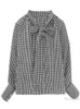 Camicette da donna Camicia a quadri con fiocco in nastro Camicetta da donna primavera 2023 a maniche lunghe con fiocco in pied de poule