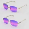 New Designer Rimless Diamond cut Lens Sunglasses Original White Genuine Natural Horn Sunglasses Male and Female 8200757A metal frame Square Lens Size 60-18-140mm