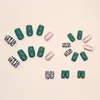 False Nails 24pcs Short Stripe Green Color Glitter Style Nail Tips Beauty Set Wearable Artificial Acrylic