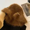 Berretti Coreano Imitazione Visone Cappello a secchiello in velluto Cappello invernale da donna Testa grande Bordo ondulato Cappelli lavorati a maglia in tinta unita Tappo termico versatile