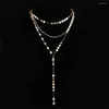Подвесные ожерелья из нержавеющей стали сексуальные многослойные с блестками сети хрустальный колье для женщины Y -форма диск -кофера